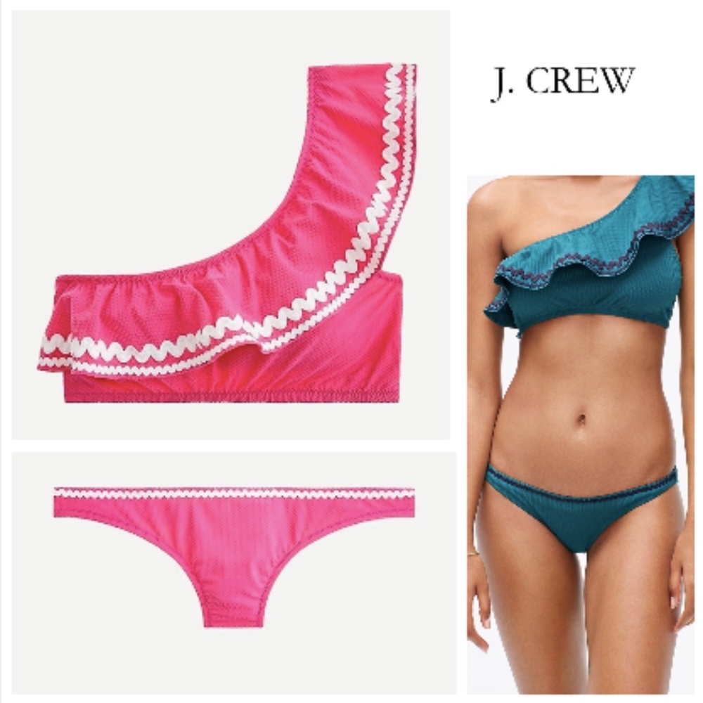 J Crew One Shoulder Top and Lowrider Pink Rickrack Bikini Set S